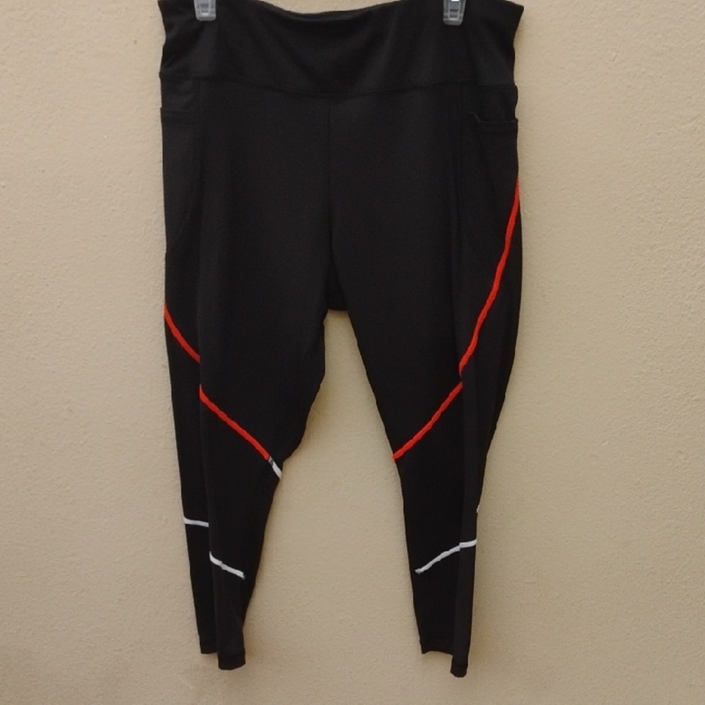Black Leggings with Orange and White Accents